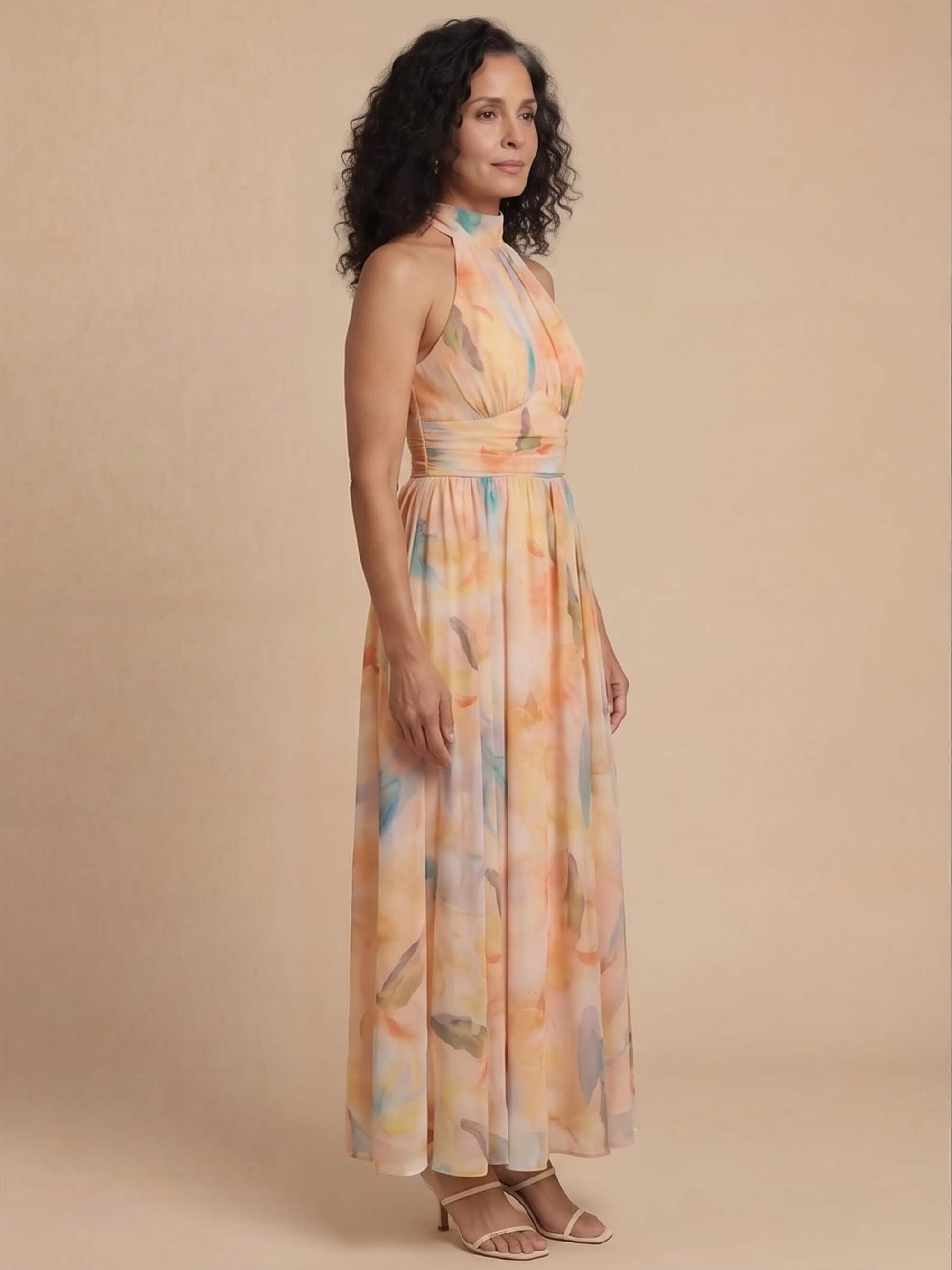Damen-Midikleid mit Neckholder-Ausschnitt und Print