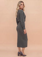 Midikleid mit Drapiertem Wasserfallausschnitt