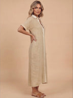 Damen-Maxi-Hemdkleid mit Knopfleiste und Kurzarm