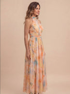 Damen Halter Maxikleid mit Künstlerischem Print