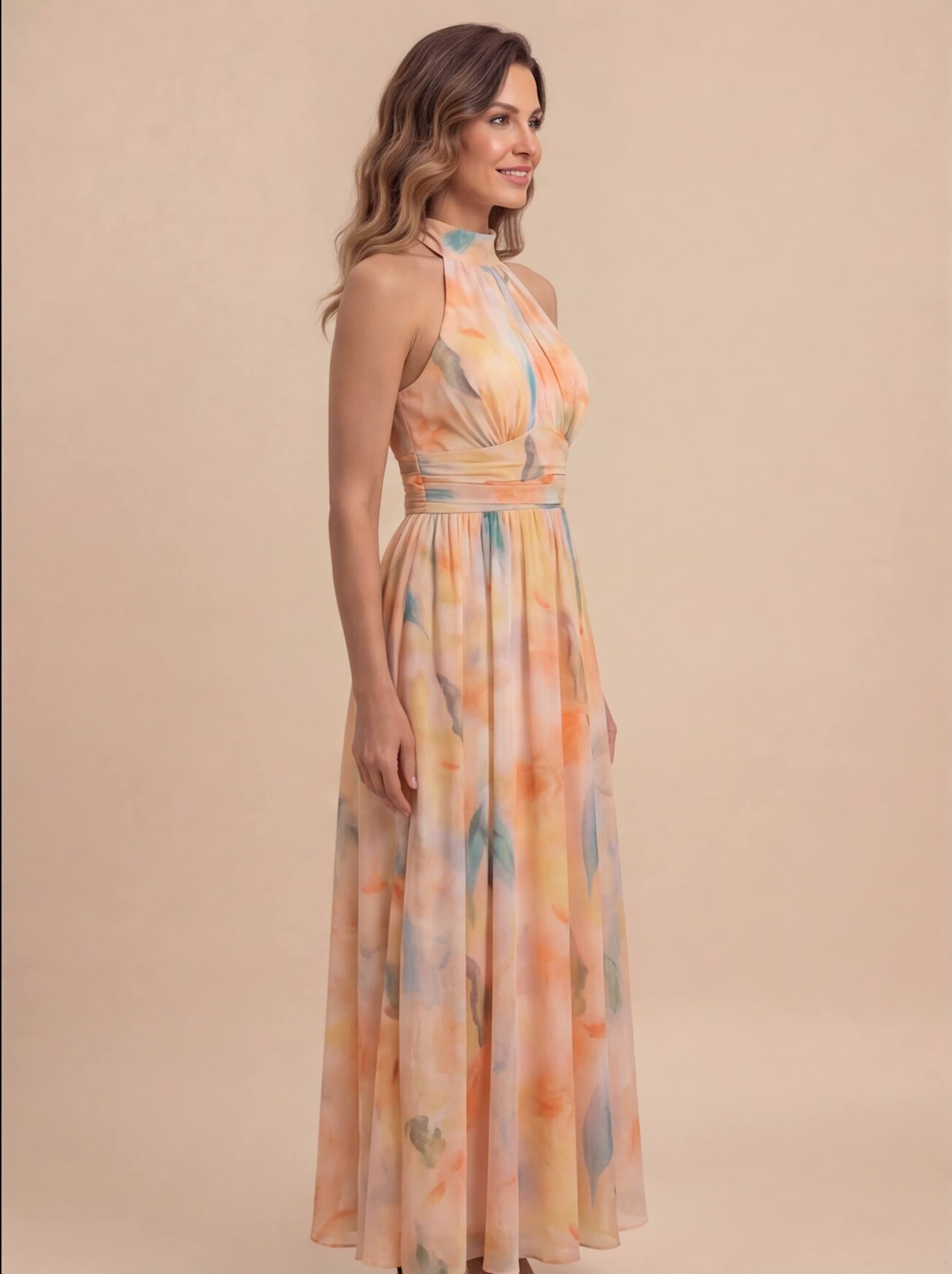 Damen Halter Maxikleid mit Künstlerischem Print