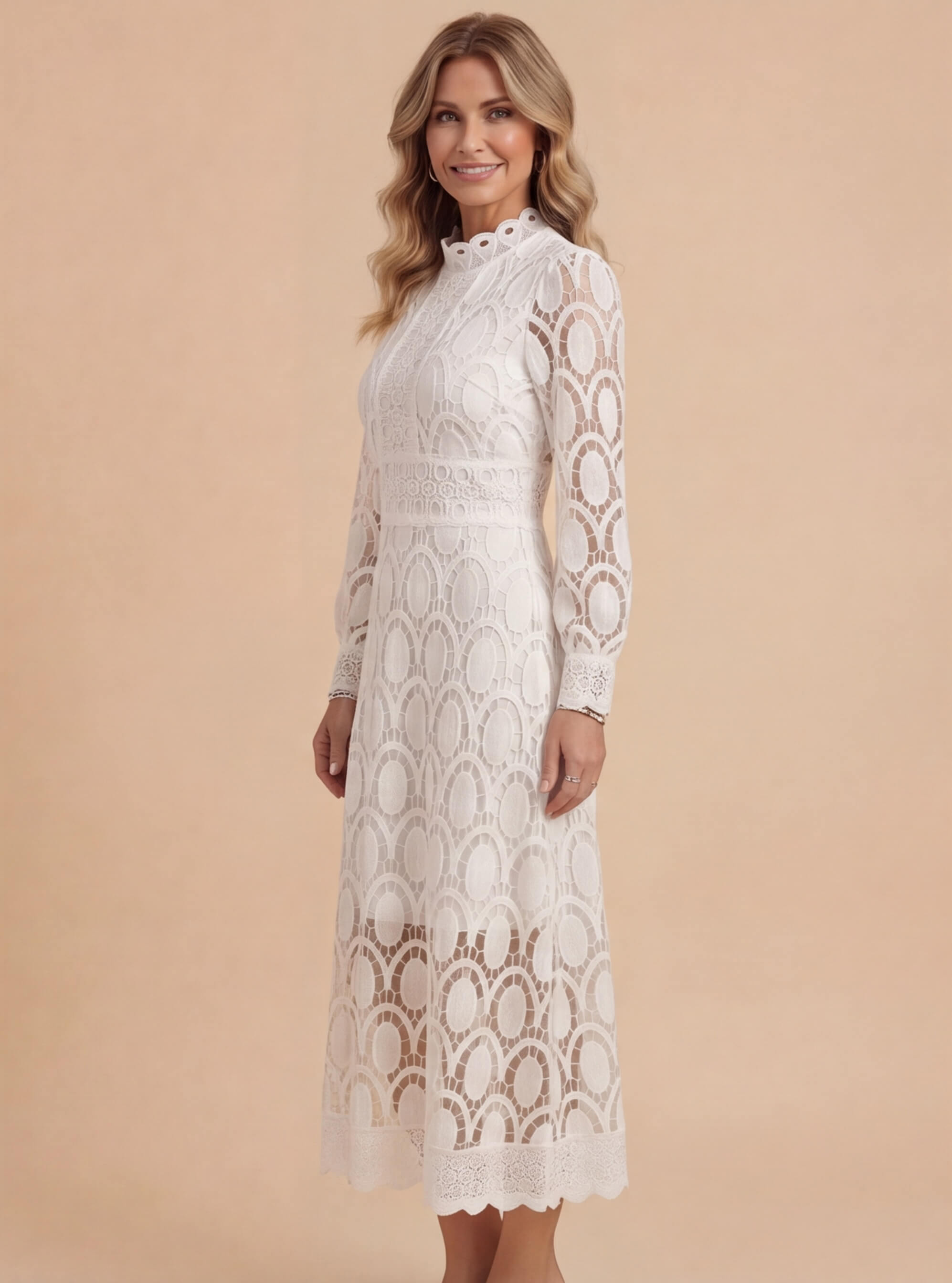 Vestido midi elegante de encaje para mujer – Gracia en encaje