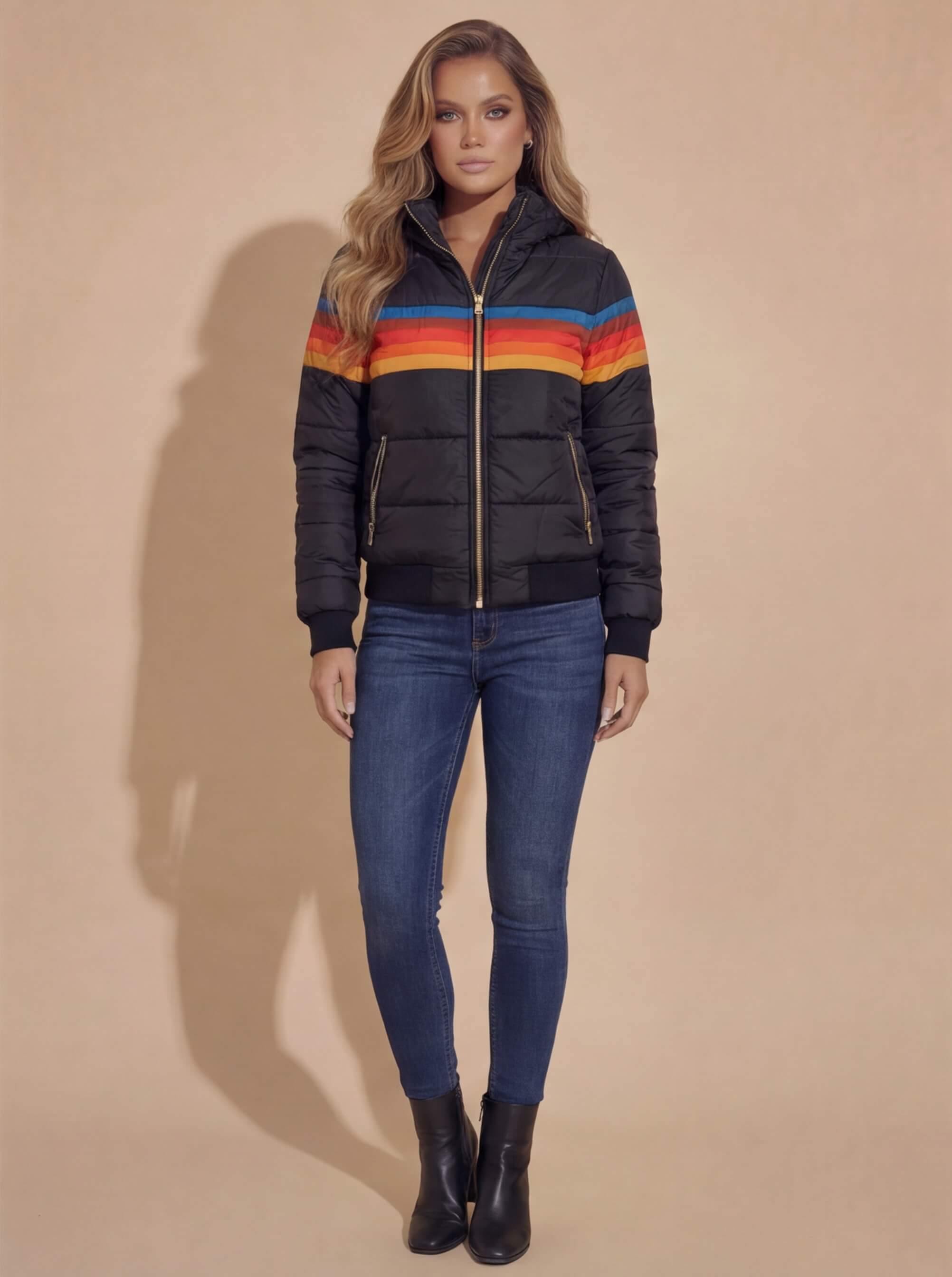 Damen Winter Stil Farbstreifen Kurzjacke