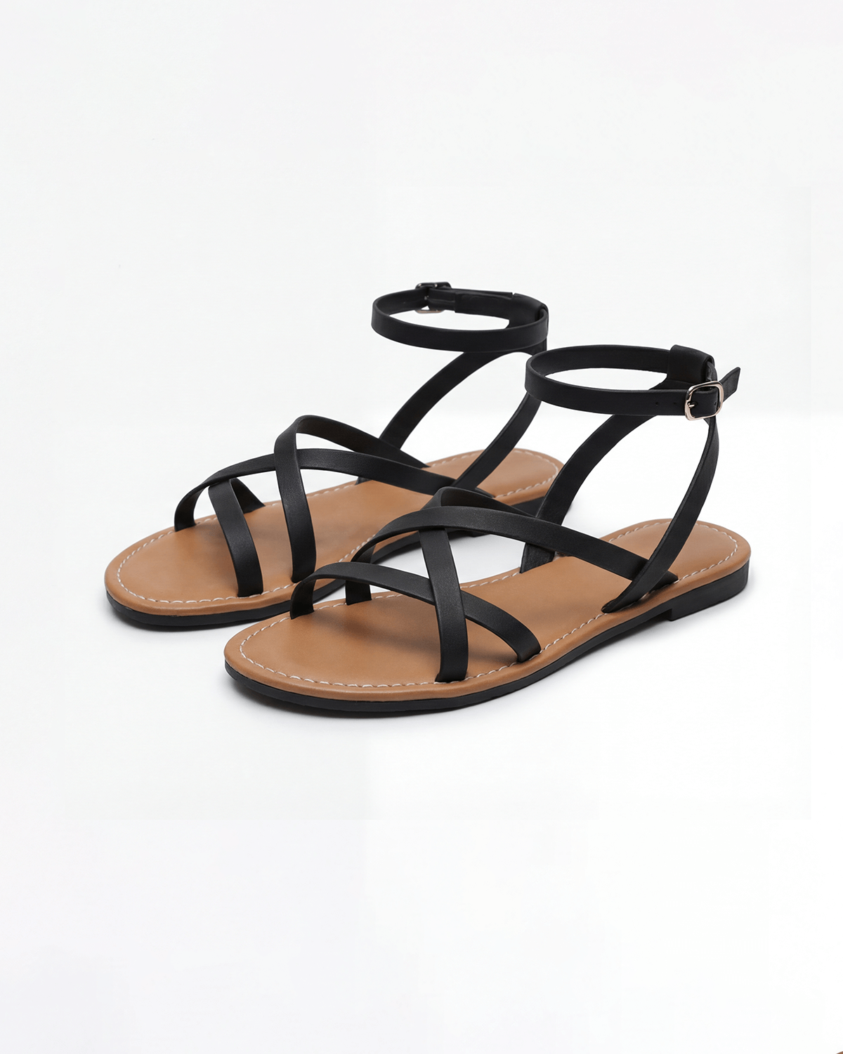 Damen Flache Sandalen – Überkreuzte Riemen mit Knöchelriemen