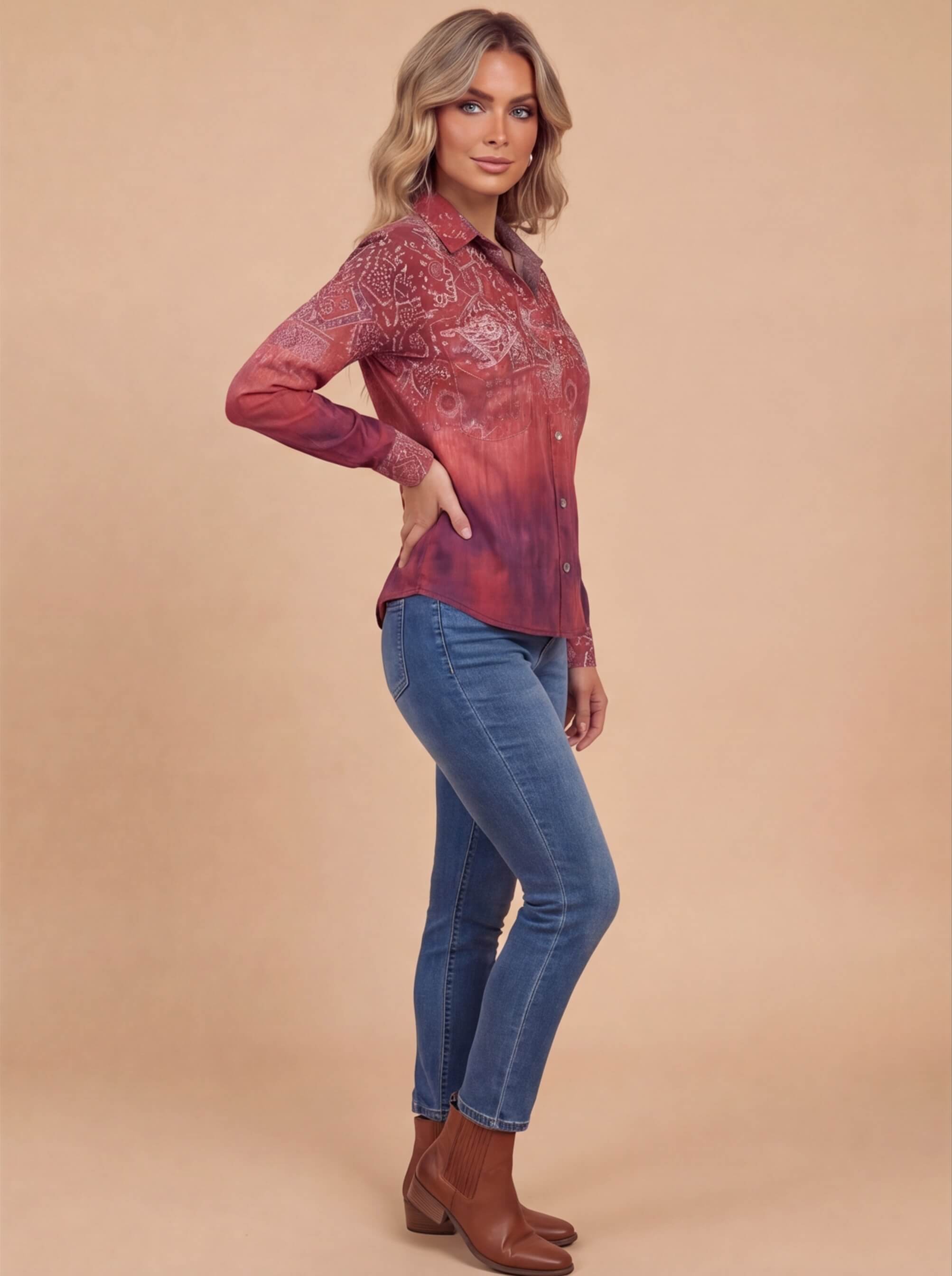 Damenbluse – Vintage Blumenbluse mit Print