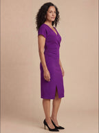 Damen Midikleid – Elegante V-Ausschnitt Silhouette mit Frontschlitz