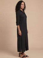 Damen-Maxi-Hemdkleid mit Kragen und Frontschlitz