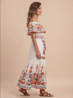 Dame off-shoulder maxikjole med blomsterprint