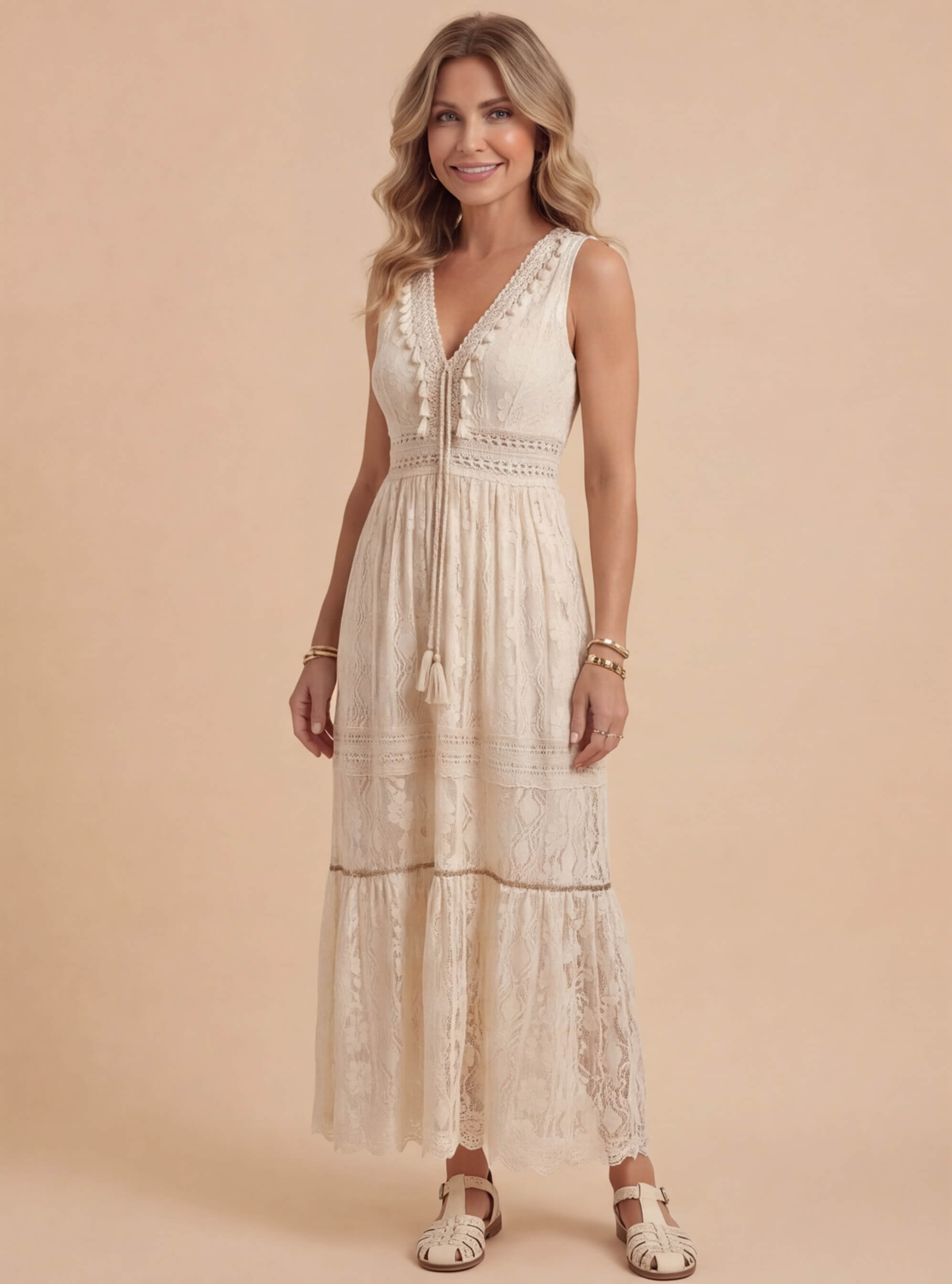 Damen Sommer Maxikleid – Boho Spitze Eleganz