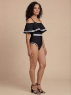 Damen-Badeanzug mit Off-Shoulder-Rüschen und Trägern