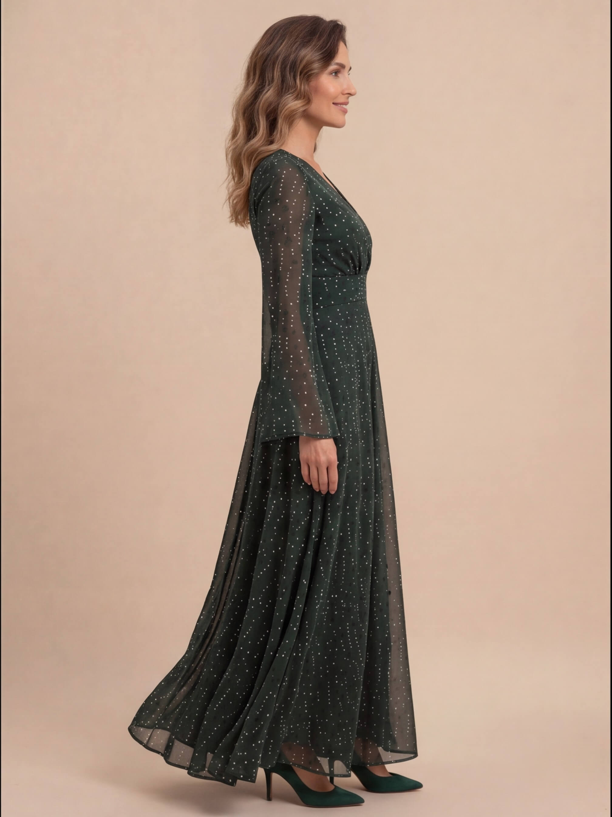 Vestido maxi boho para mujer con brillo