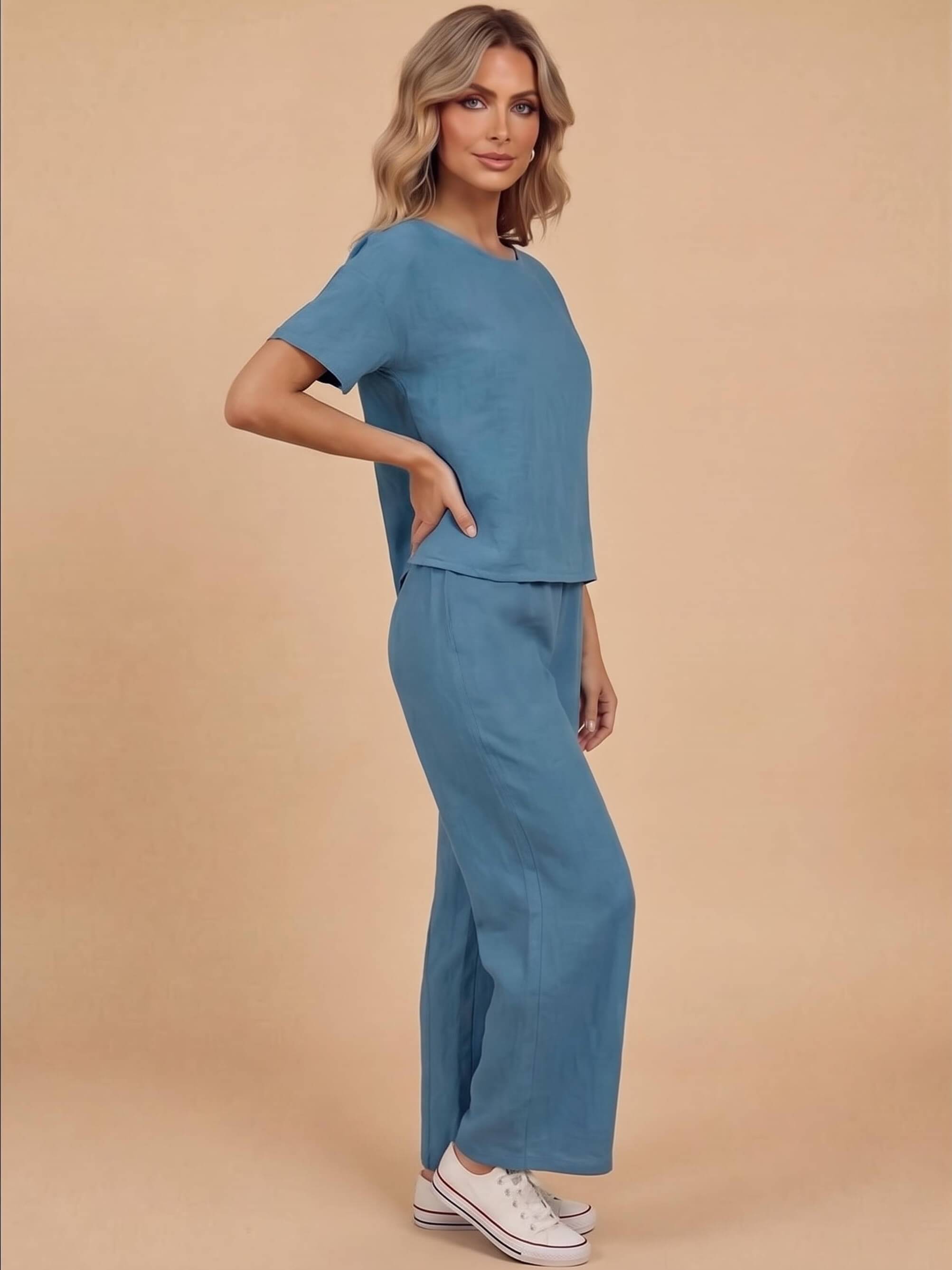 Damen-Set mit Kurzarmtop und weiter Hose