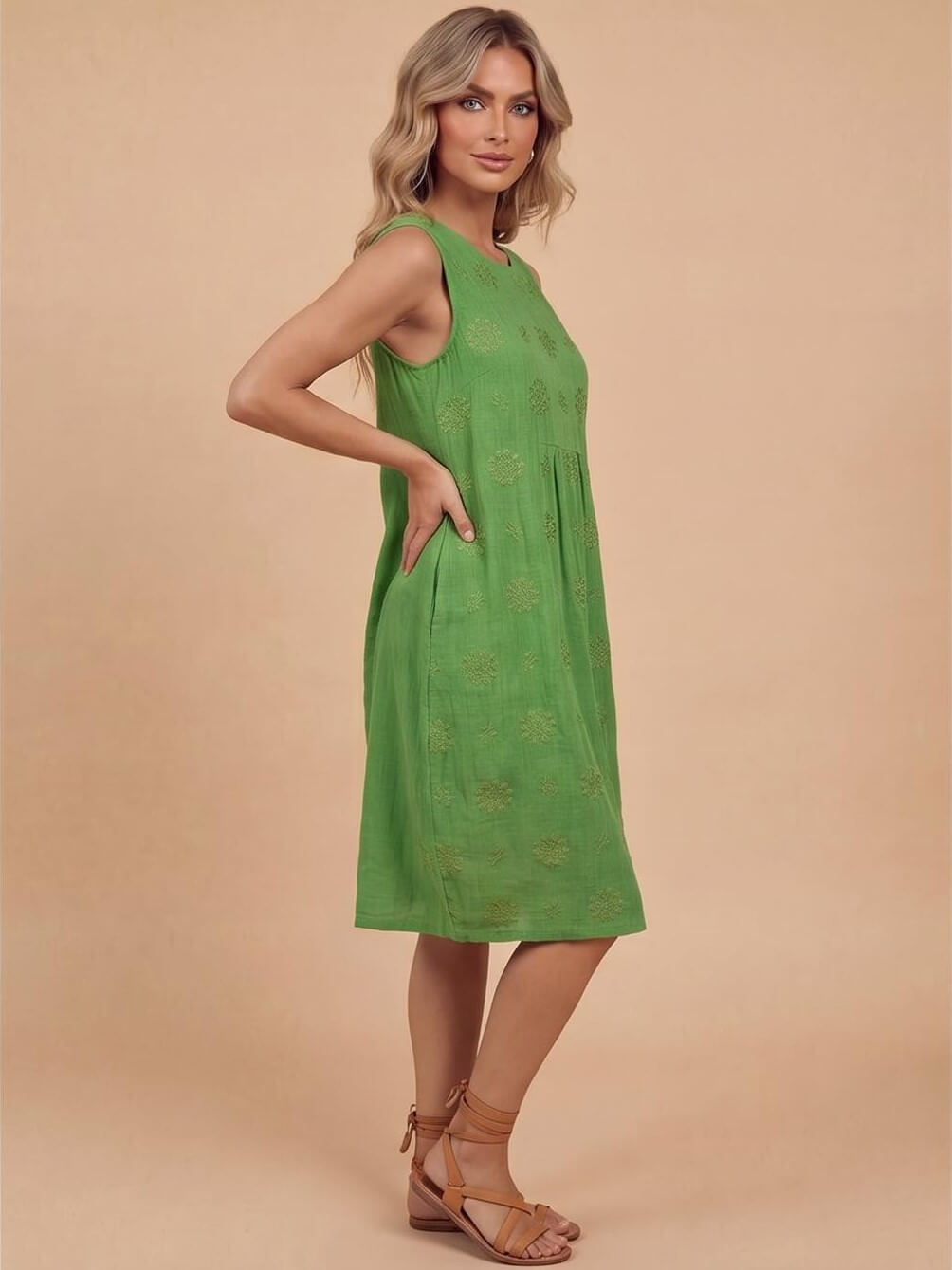 Besticktes ärmelloses Midi-Kleid für Damen