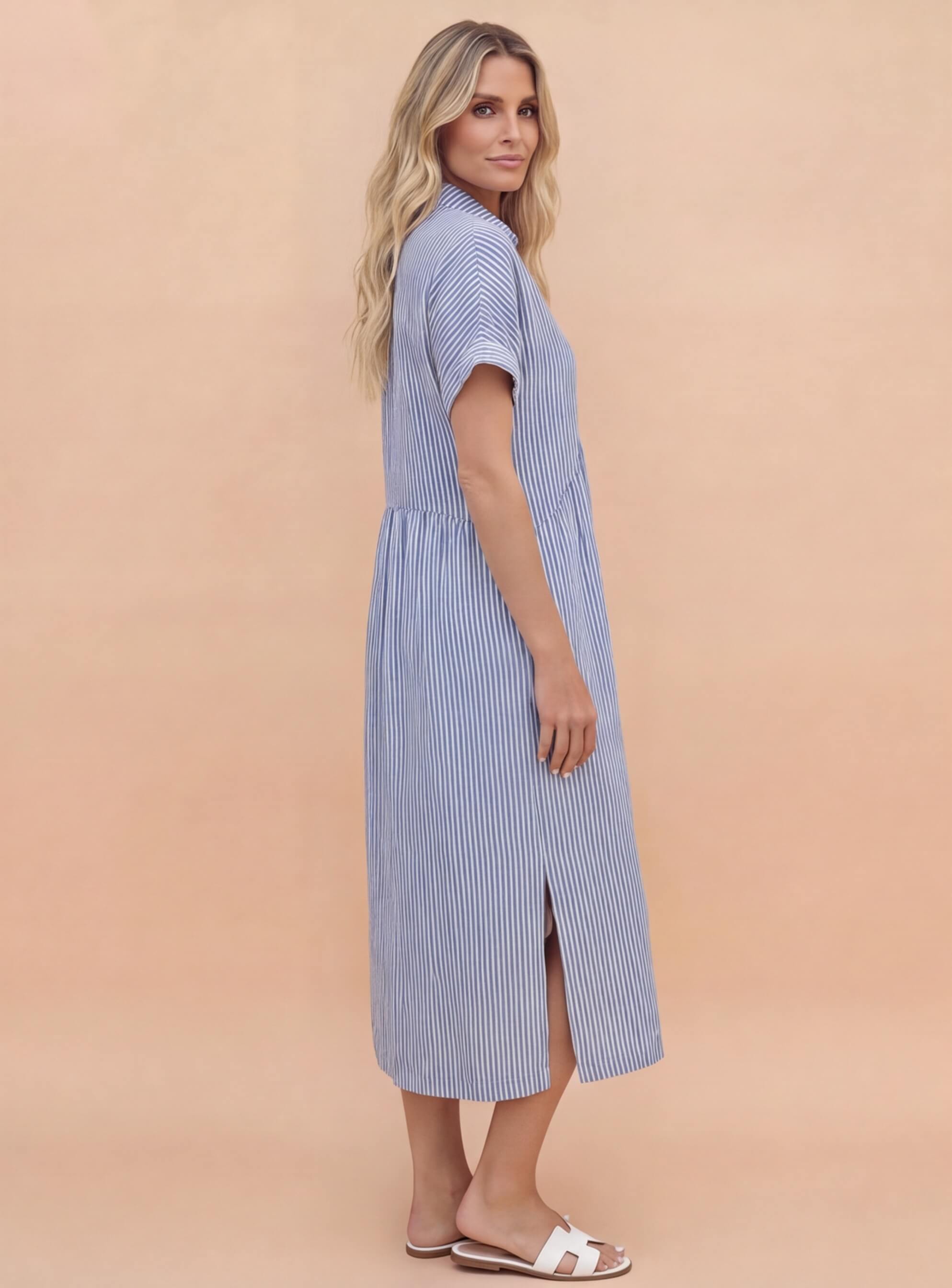 Damen Bequemes Plissiertes Midikleid – Entspannte Elegante Passform