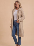 Damen Langer Teddy Mantel - Mit Kapuze & Kuschelweich