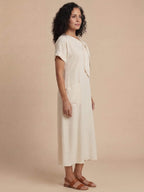 Damen-Maxikleid mit Schleifen-Ausschnitt und Taschen