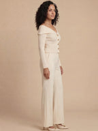 Eleganter Damen Off-Shoulder Cardigan mit Goldknöpfen