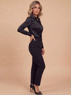 Satinbluse mit Knopfleiste und Reverskragen
