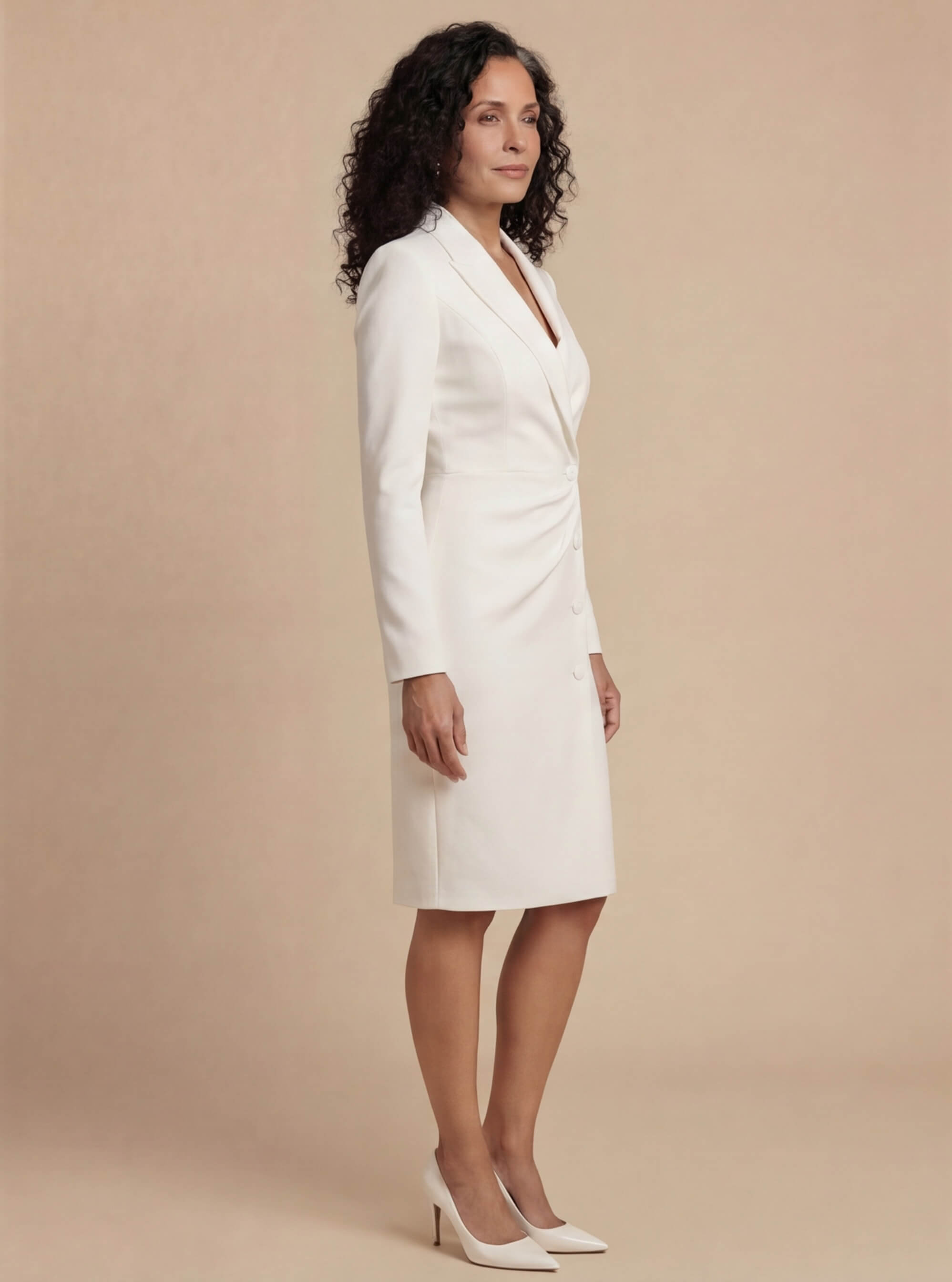 Elegantes Damenkleid mit Reverskragen – Knie-Länge