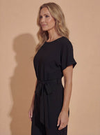 Damen-Jumpsuit mit Bindegürtel – Weites Bein & Elegante Silhouette