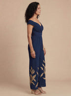 Damen Jumpsuit – Off-Shoulder Weit Geschnitten mit Stickerei für Elegante Anlässe