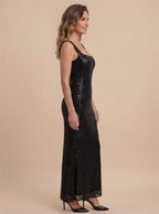 Damen Abendkleid mit Quadratischem Ausschnitt & Paillettenbesatz