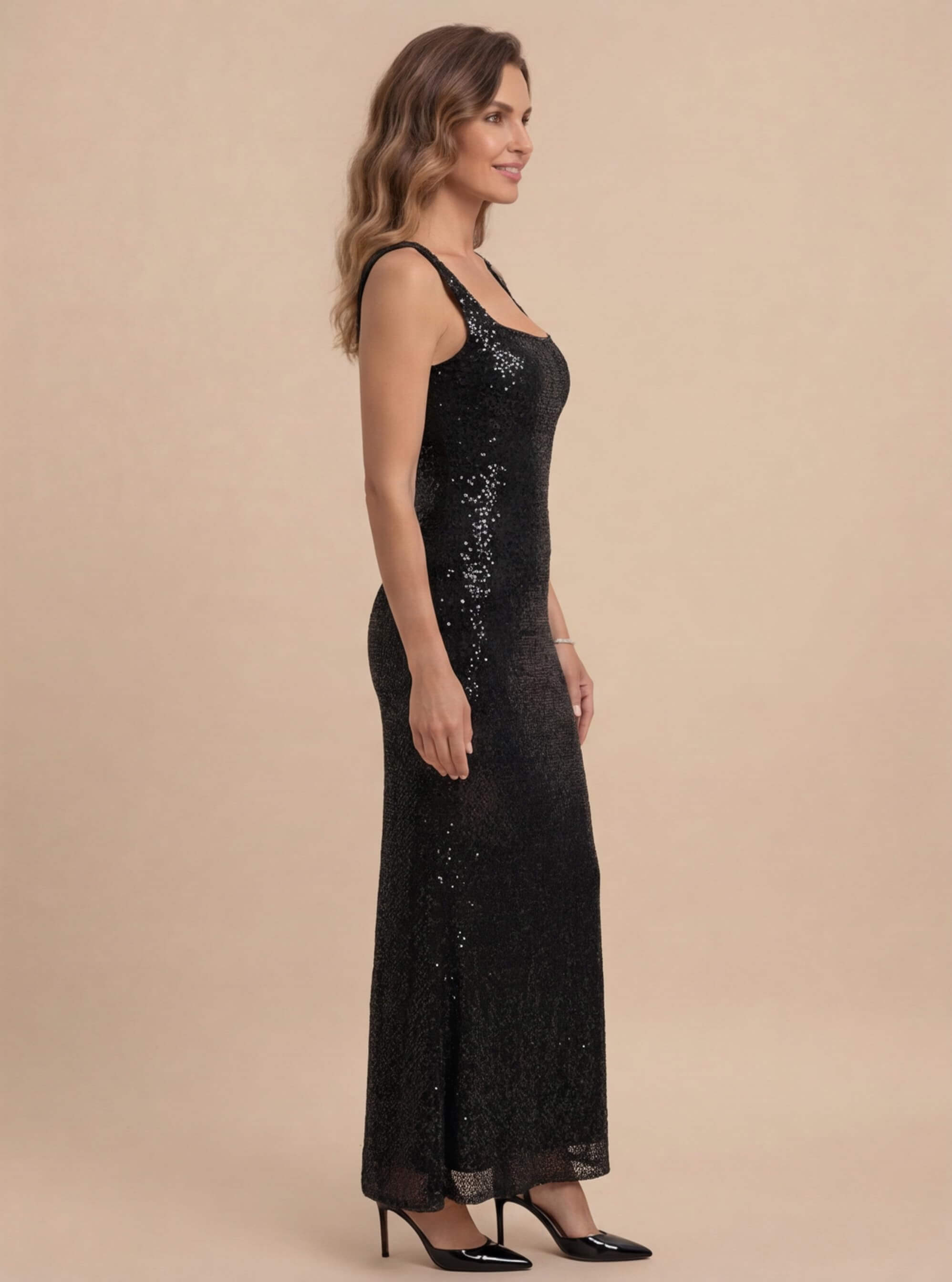 Damen Abendkleid mit Quadratischem Ausschnitt & Paillettenbesatz