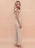 Damen Jumpsuit mit Weitem Bein und Schleifen-Taille