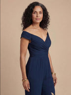 Damen Jumpsuit – Off-Shoulder Weit Geschnitten mit Stickerei für Elegante Anlässe