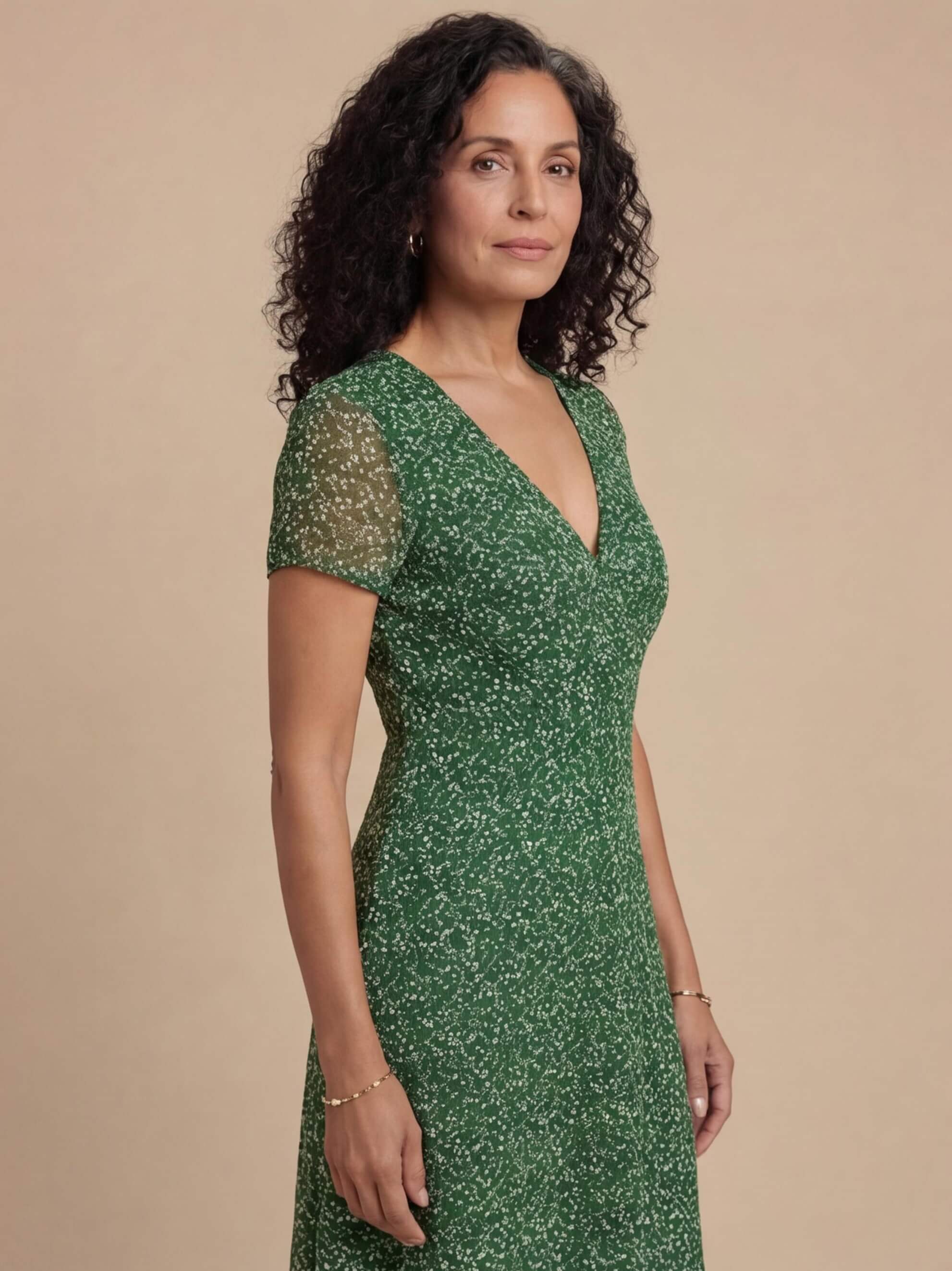 Damen A-Linien Kleid – Elegantes V-Ausschnitt Midi Kleid