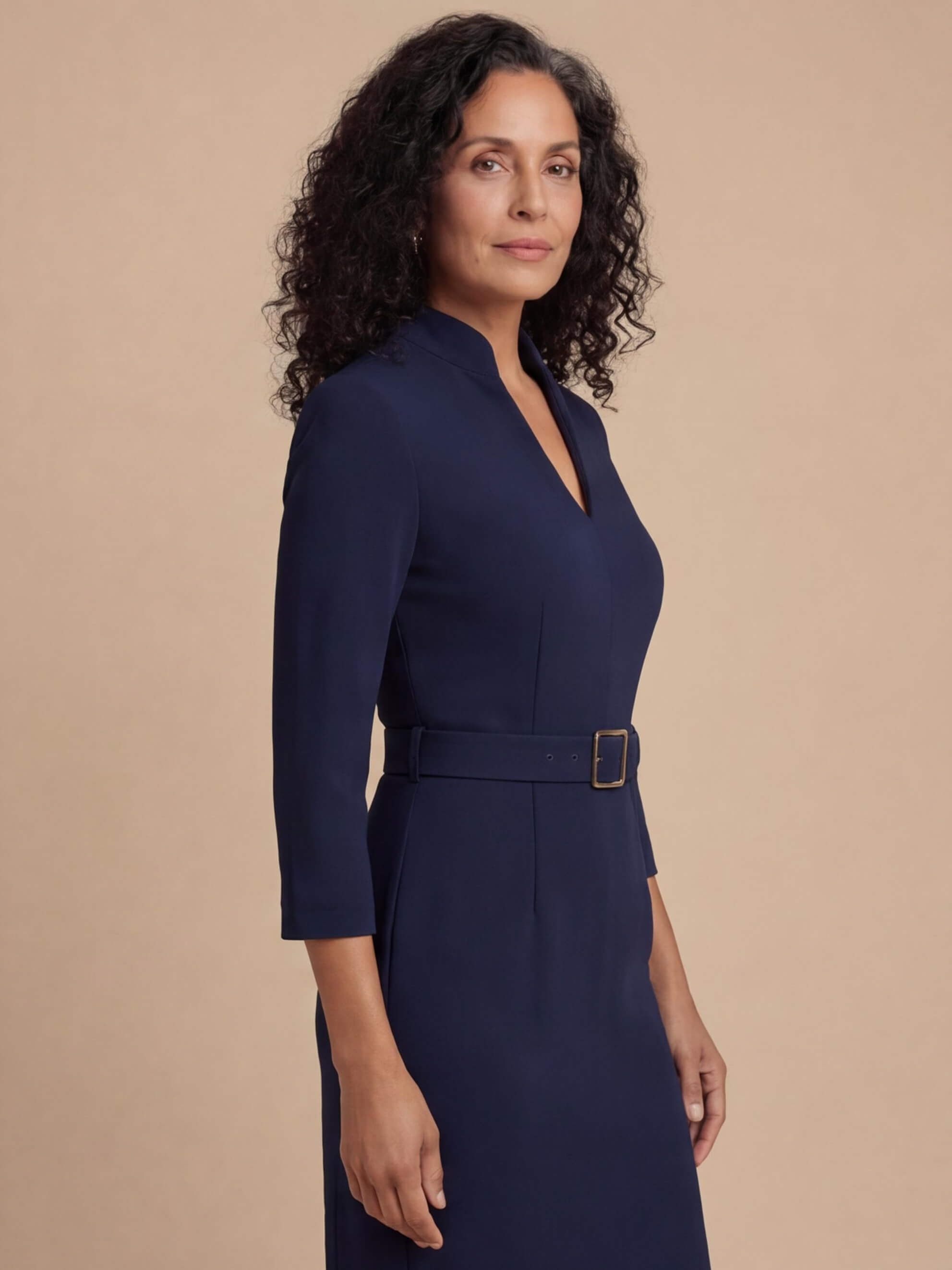 Elegantes Damen Etui-Midi-Kleid mit Gürtel