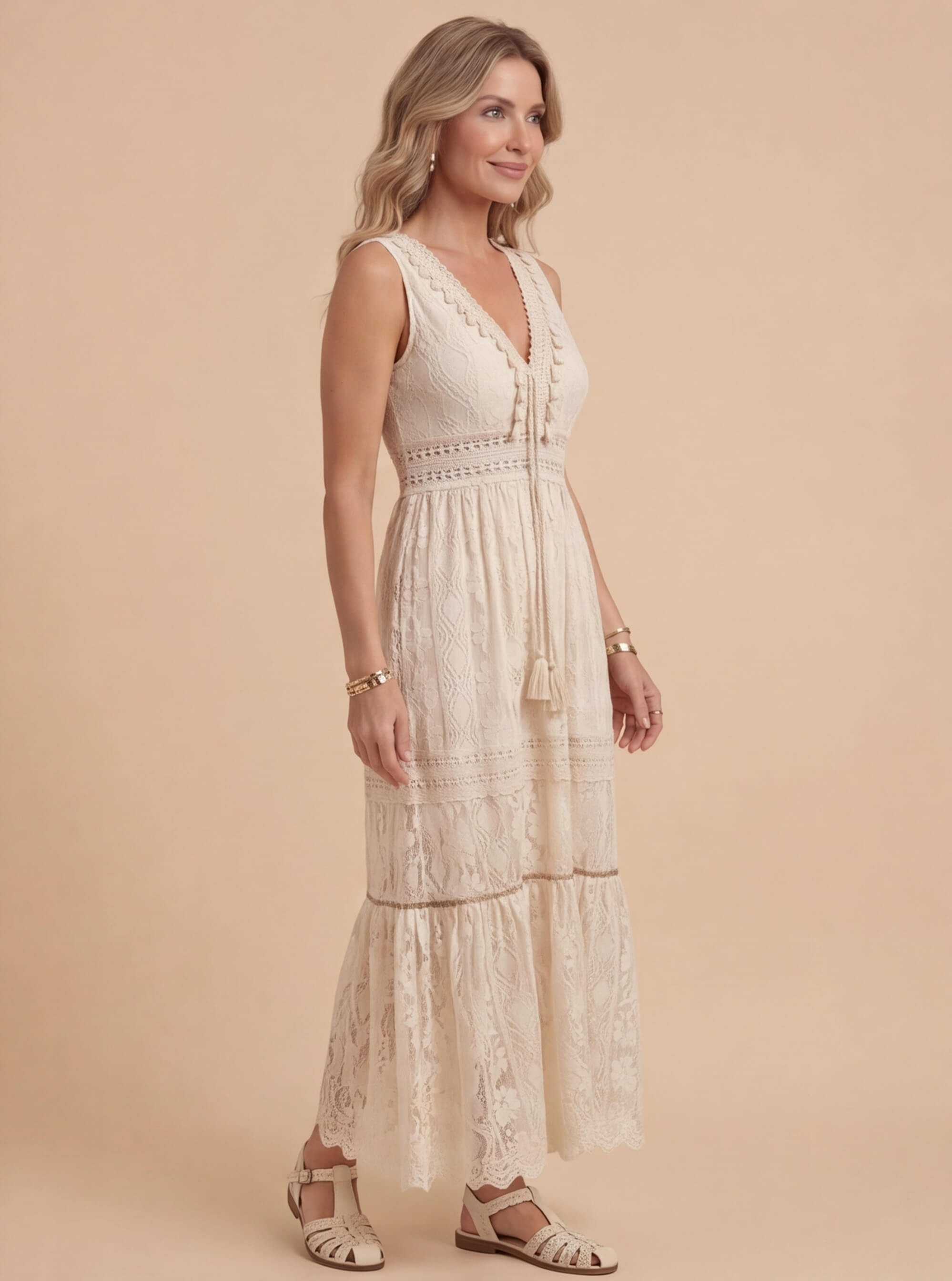 Damen Sommer Maxikleid – Boho Spitze Eleganz