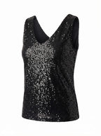 Damen Top mit Pailletten und V-Ausschnitt – Ärmelloser Eleganter Stil