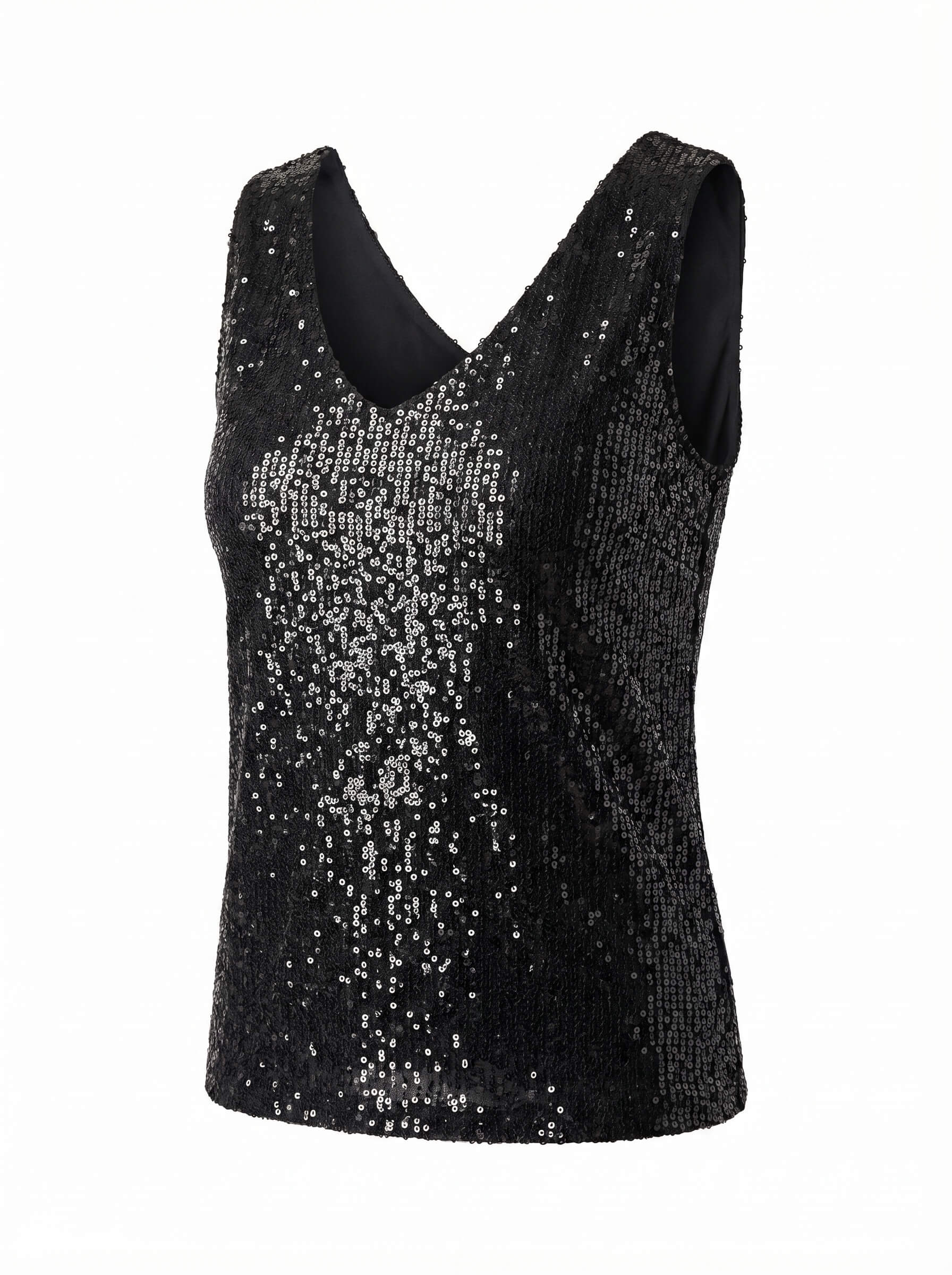 Damen Top mit Pailletten und V-Ausschnitt – Ärmelloser Eleganter Stil