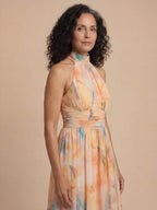 Damen-Midikleid mit Neckholder-Ausschnitt und Print