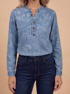Damen-Langarmtop mit Paisley-Muster und Knopfdetails