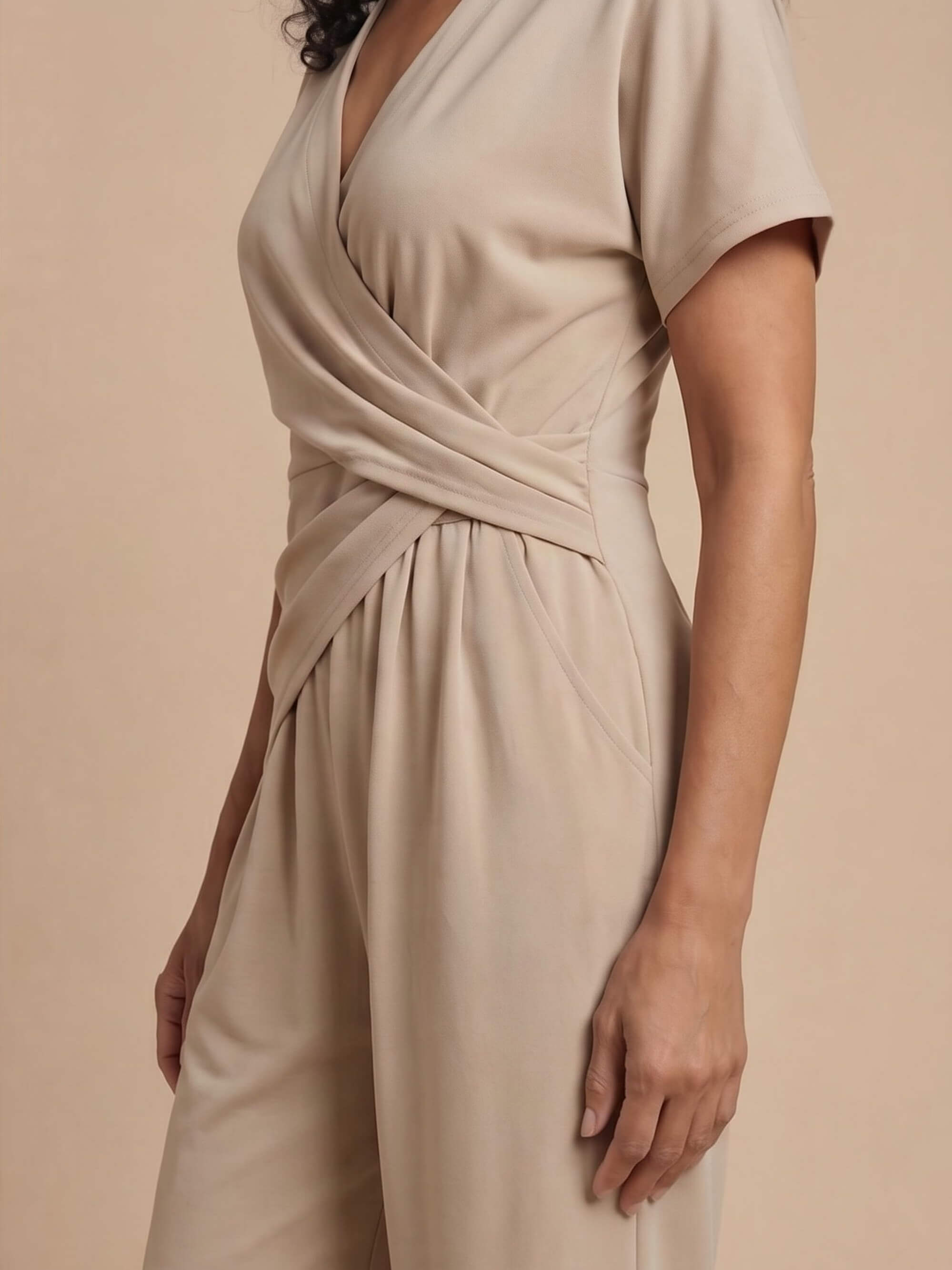 Damen-Jumpsuit in Wickeloptik mit umgeschlagenem Saum