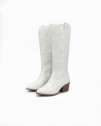 Botas altas hasta la rodilla para mujer con tacón: bordado vaquero