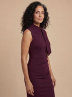 Robe fourreau midi sans manches pour femme avec col en V croisé