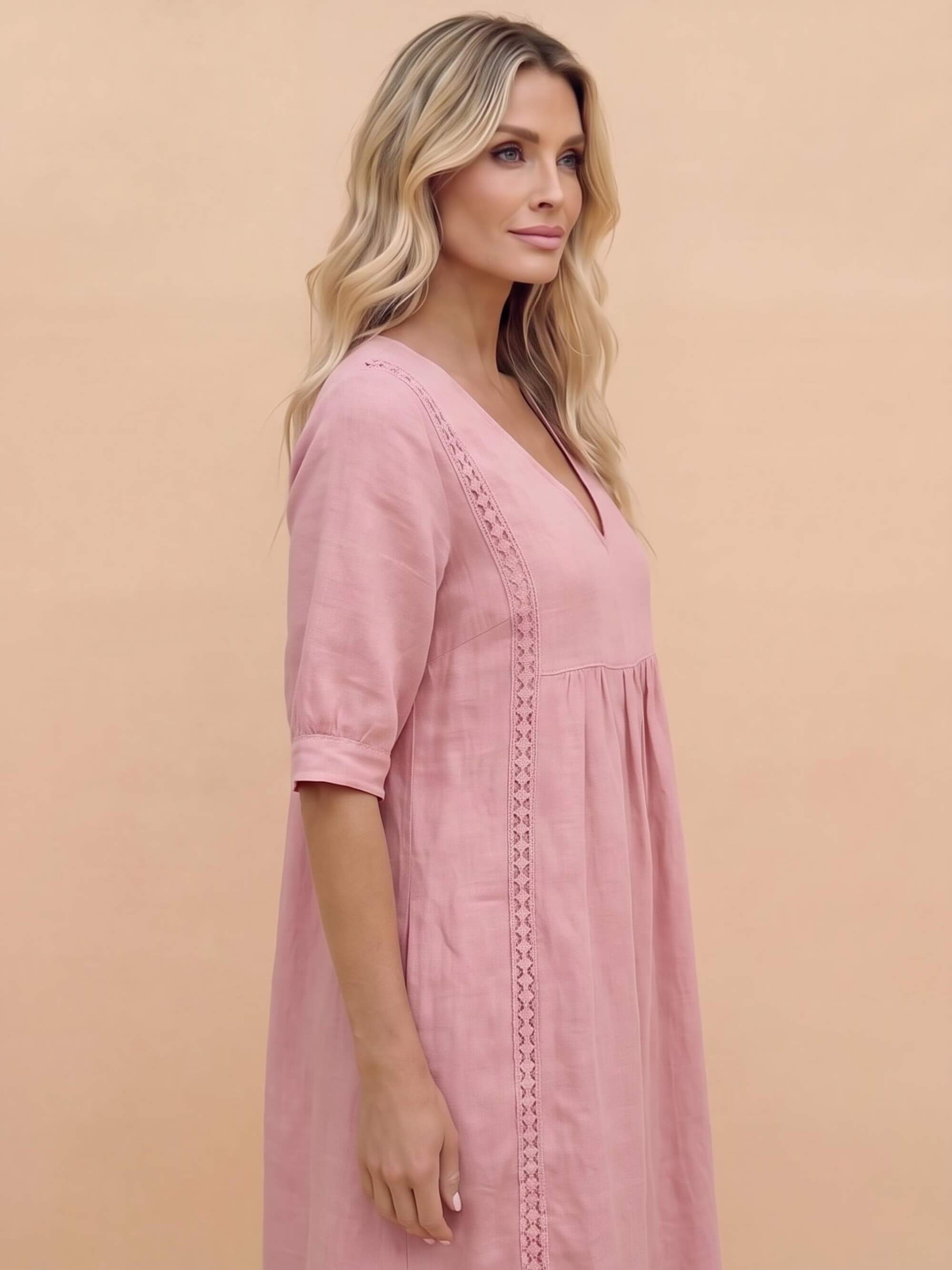 Damen-Midikleid mit V-Ausschnitt und Taschen