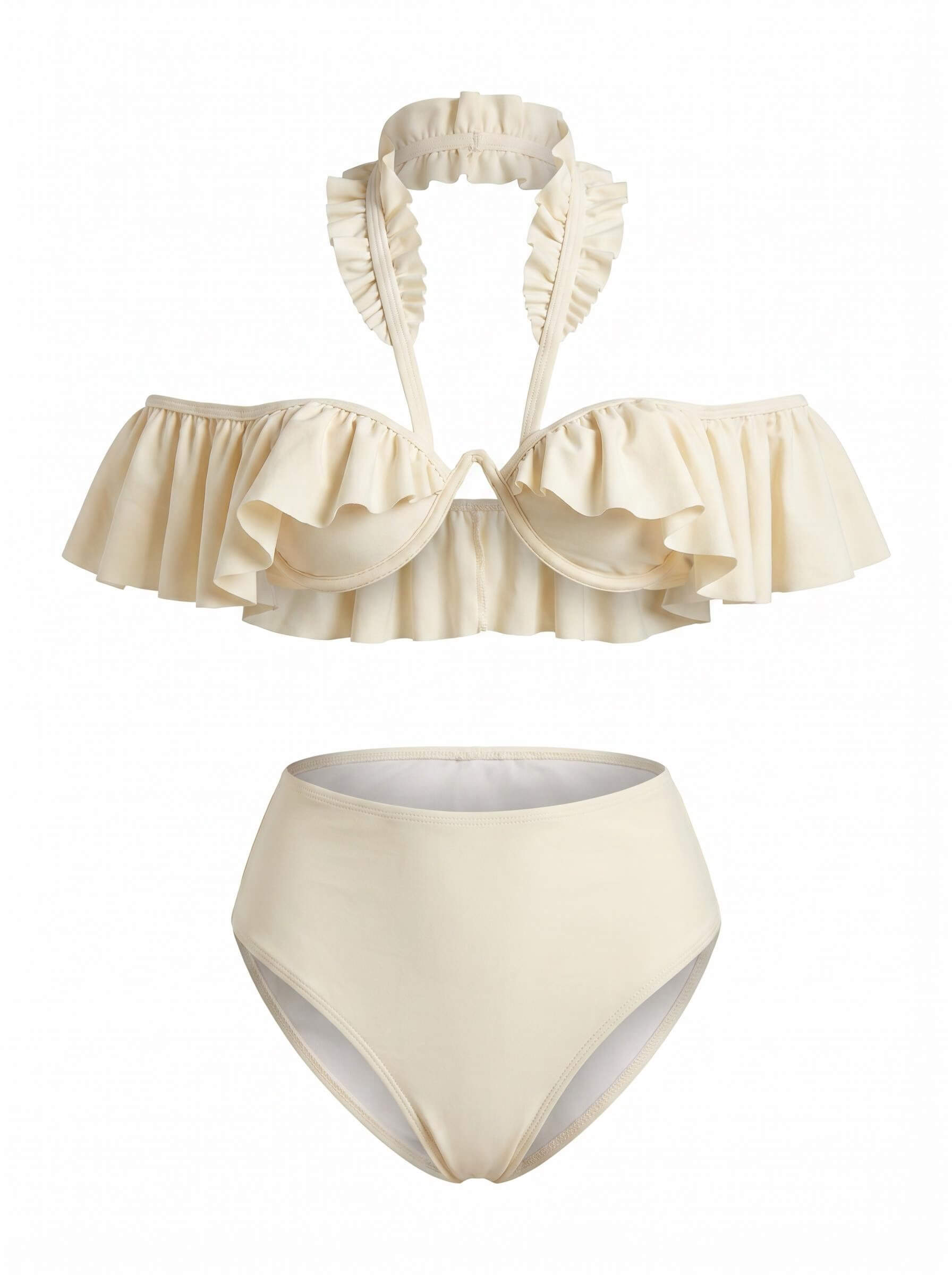 Damen-Bikini-Set mit Rüschen und High-Waist-Hose
