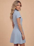 Damen Kleid mit Hohem Kragen & Fit-and-Flare Schnitt mit Gürtel