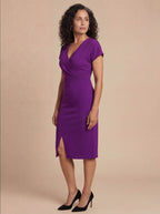 Damen Midikleid – Elegante V-Ausschnitt Silhouette mit Frontschlitz