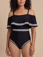 Damen-Badeanzug mit Off-Shoulder-Rüschen und Trägern