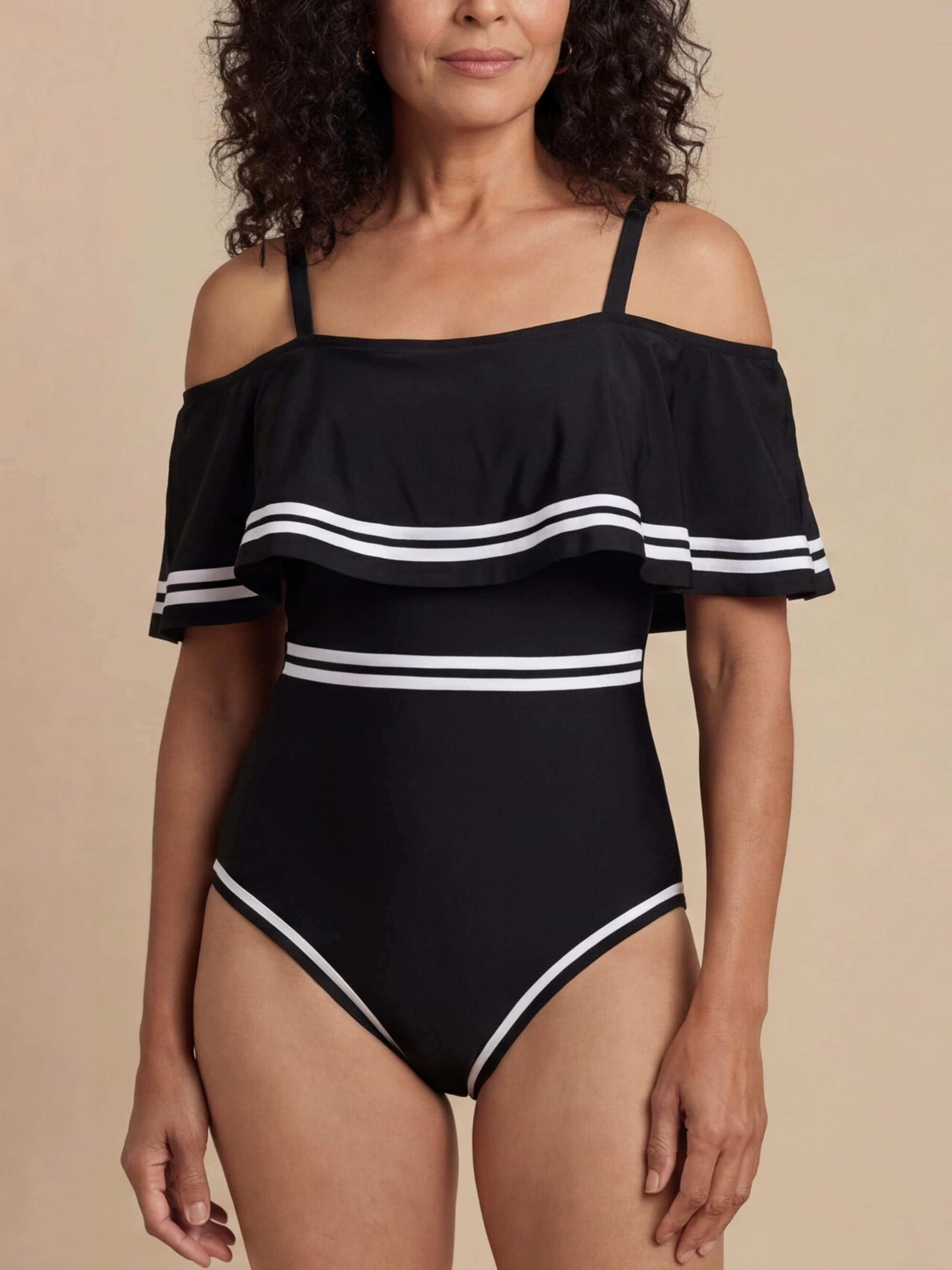 Damen-Badeanzug mit Off-Shoulder-Rüschen und Trägern