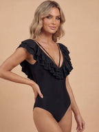 Damen-Badeanzug mit Off-Shoulder-Ausschnitt und Rüschen