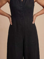 Ärmelloser Damen-Jumpsuit mit Knopfleiste und weitem Bein