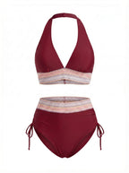 Zweiteiliges Damen-Bikini-Set mit V-Ausschnitt und High-Waist-Hose