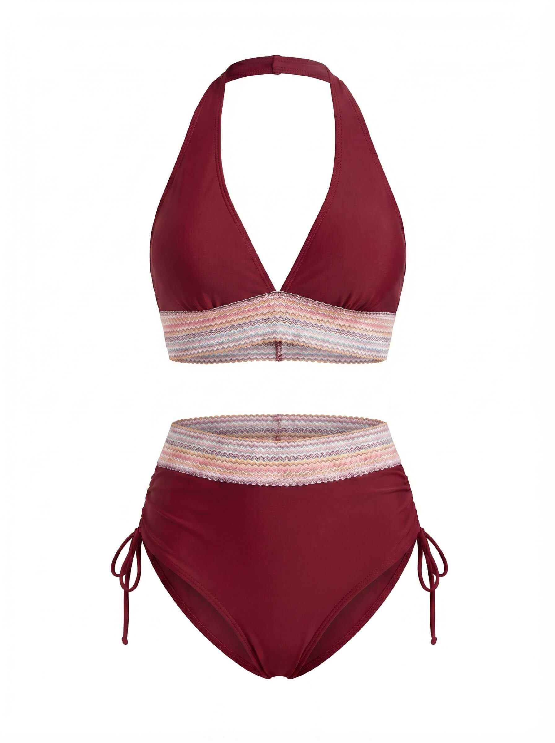 Zweiteiliges Damen-Bikini-Set mit V-Ausschnitt und High-Waist-Hose