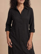 Damen-Maxi-Hemdkleid mit Kragen und Frontschlitz
